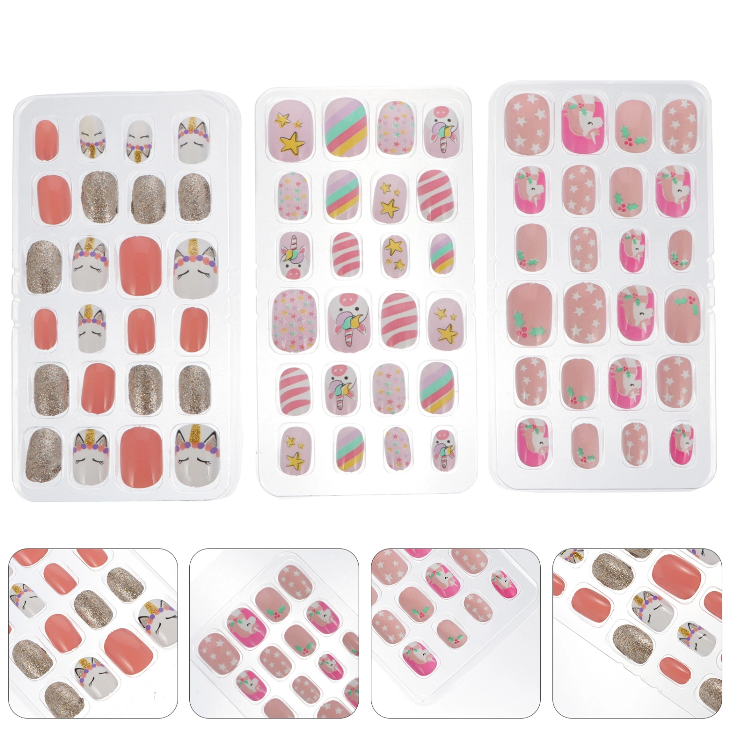 72pcs Children Cartoon Nail Press On Full Cover False Nails Nail Art Fake Nails
