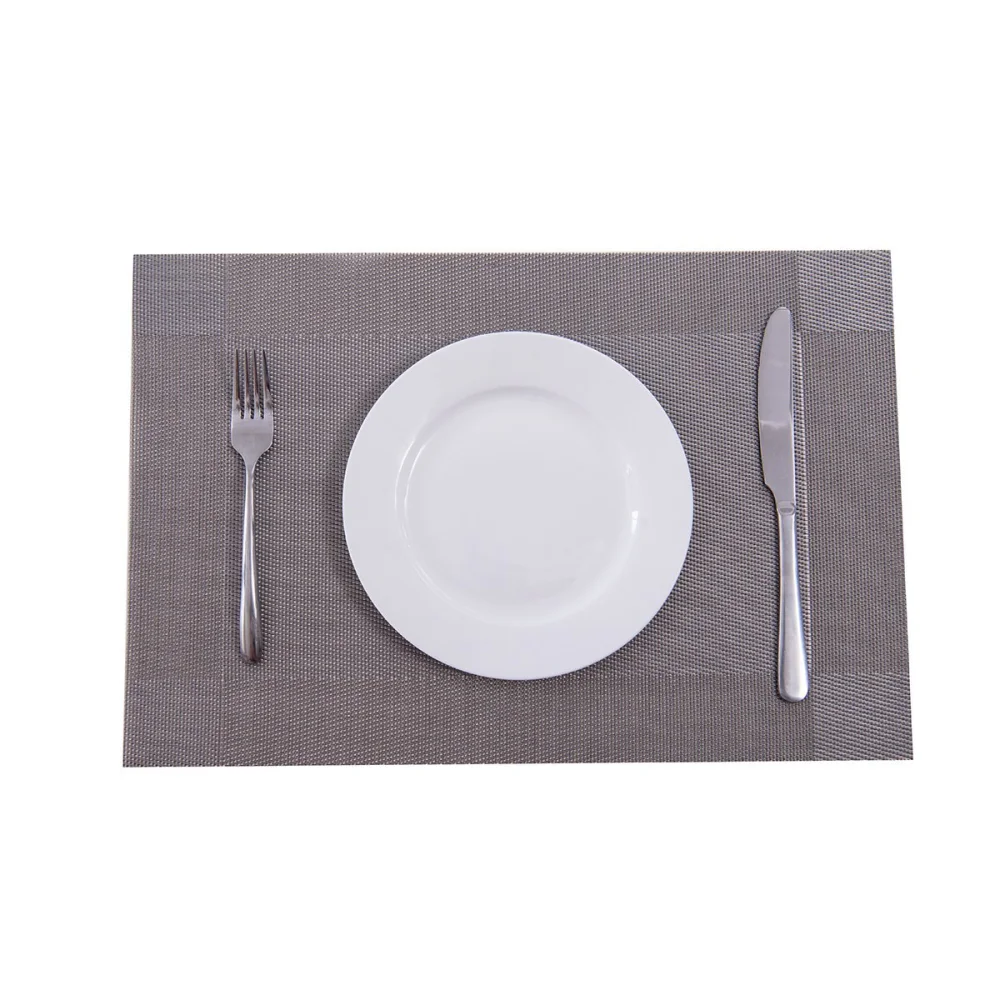 4 Pcs Placemats PVC Dining Table Mats Heat Insulation Stain-resistant Kitchen Placemat Washable Table Mats (Silver Grey)