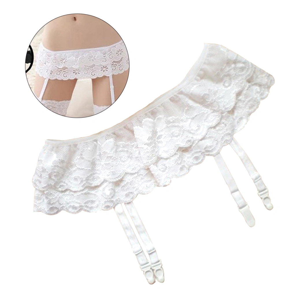 Women Lace Garter Belt Sexy Lingerie Garter Belt for Couple Lovers (White)