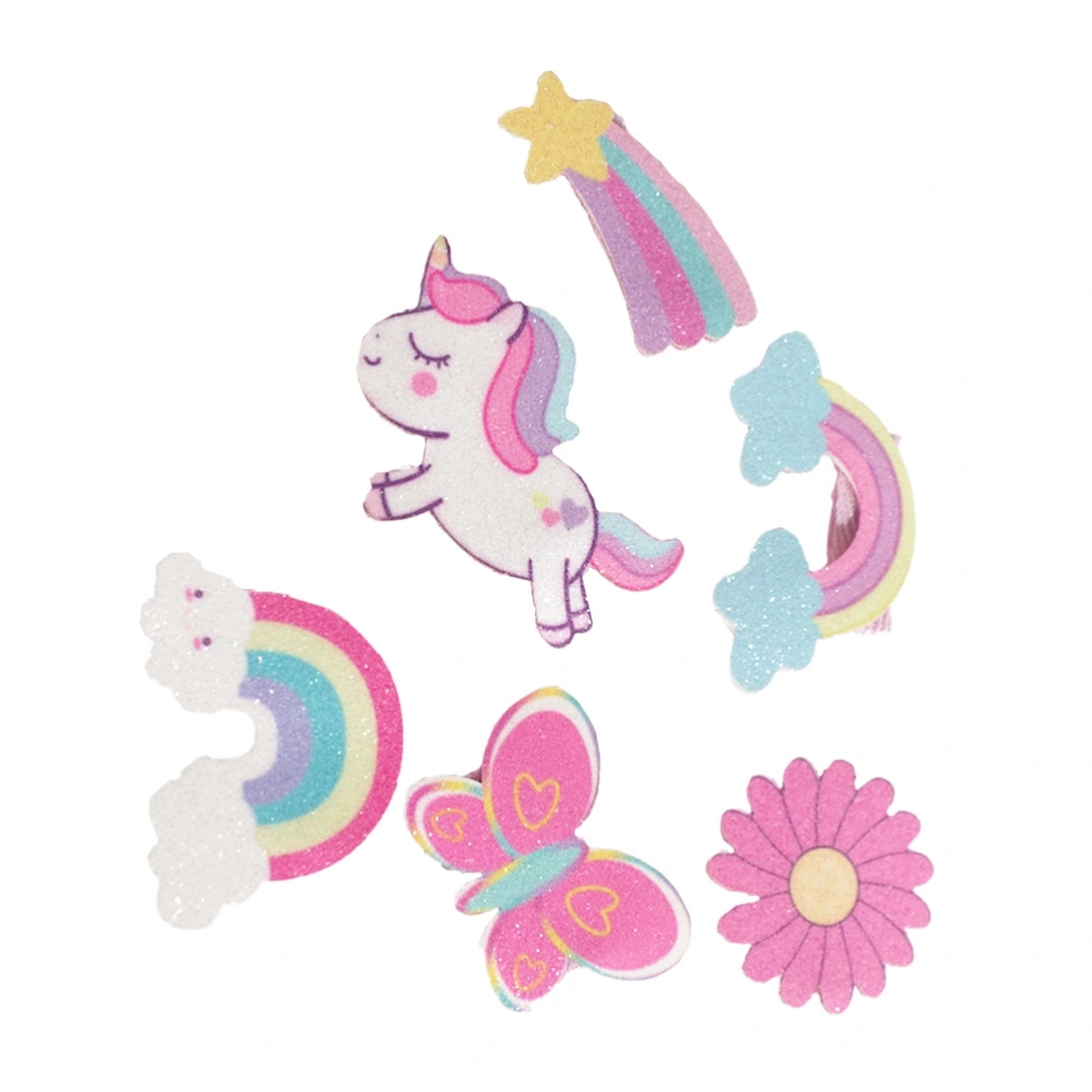 6pcs Kids Girls Glitter Hair Clips Cartoon Children Hairpin Unicorn Side Clip