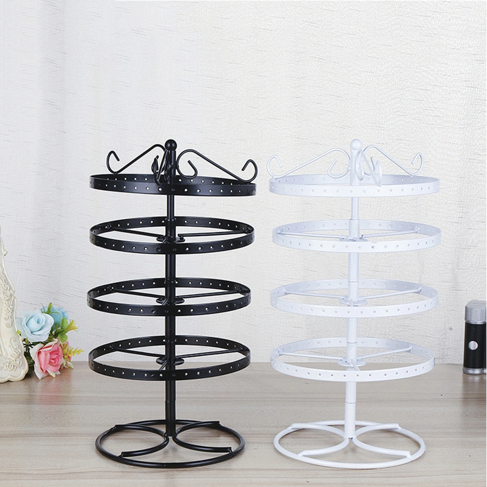 1pc 4 Layer Iron Art Earrings Storage Rack Rotating Jewelry Rack Simple Durable Ear Rings Display Stand With 168 Holes (Black)