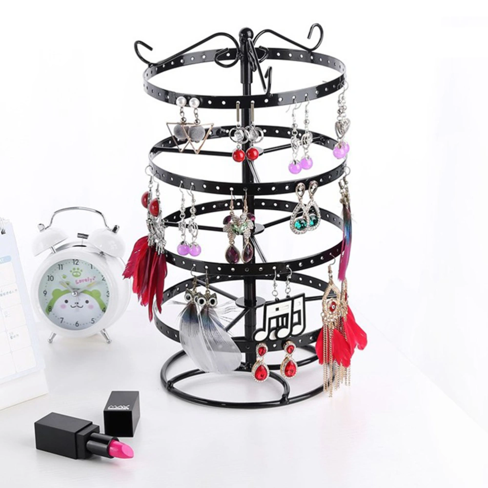 1pc 4 Layer Iron Art Earrings Storage Rack Rotating Jewelry Rack Simple Durable Ear Rings Display Stand With 168 Holes (Black)