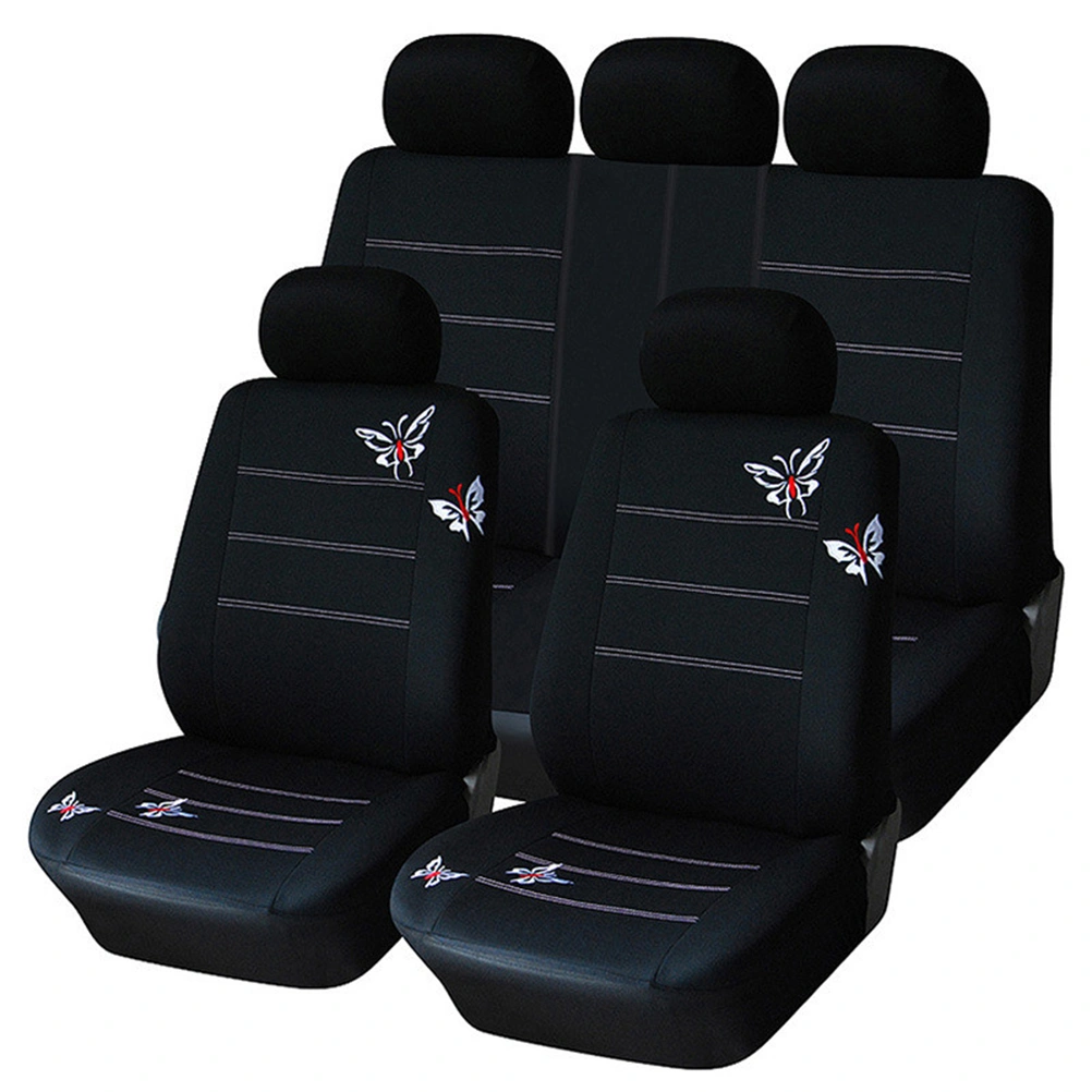 Black Embroidered Car Seat Covers Set Car Seat Covers Full Set Universal Fit Interior Split Bench Cover