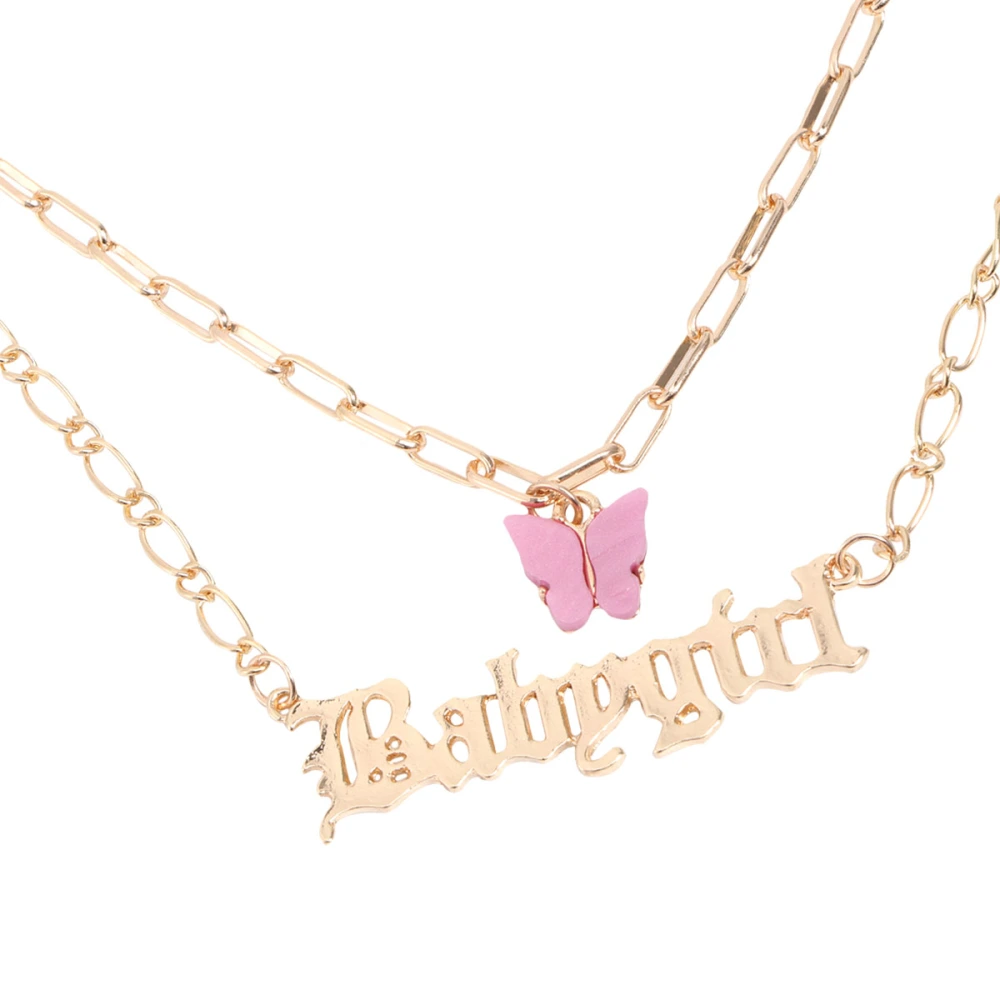 Acrylic Necklace Shaped Hanging Pendant Double-Layers Neck Chain Babygirl Golden