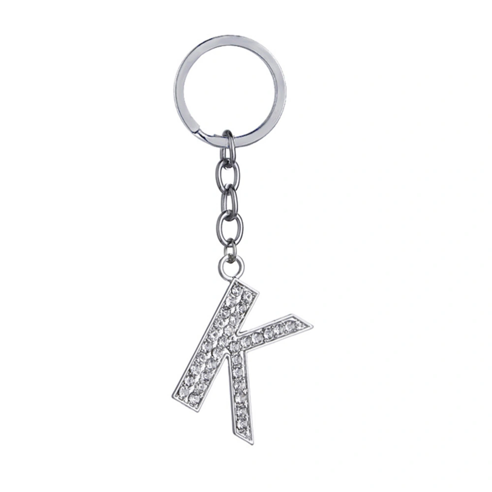 Simple Stylish Letter Key Chain Metal Rhinestones Key Ring Alphabet Keychain Bag Pendant Charm Birthday Gift (Letter K)