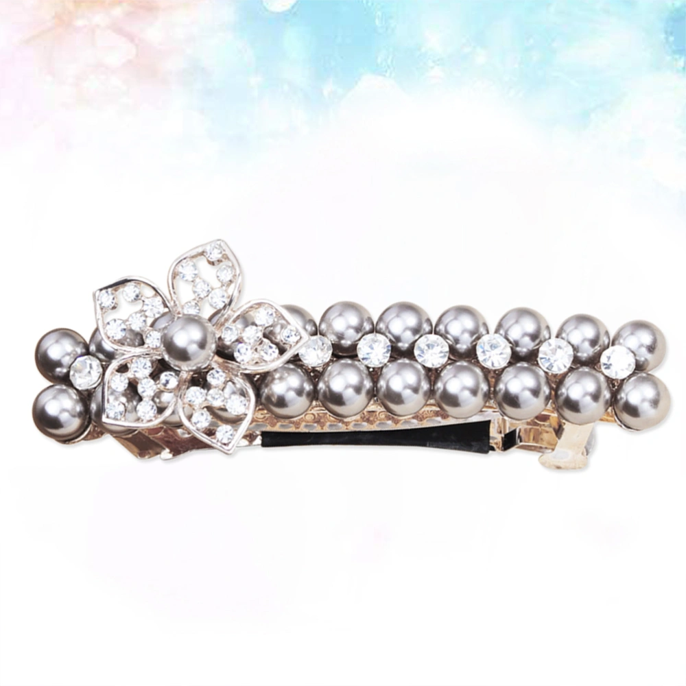 Pearl Hair Clips Short Barrettes Bobby Pin Bauhinia Hair for Ladies and Girls (Grey)