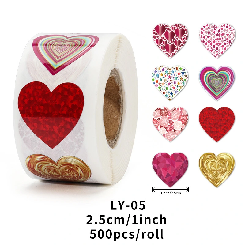 2 Rolls of Heart-shape Stickers Valentine's Day Gift Stickers Multi-functional Sealing Stickers