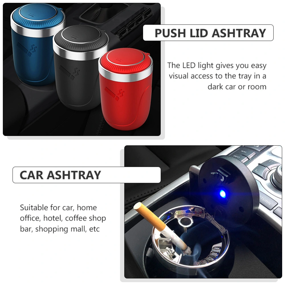 1Pc Car Ashtray LED Ash Holder Cigarette Ash Tray Push Lid Ashtray Car Decor