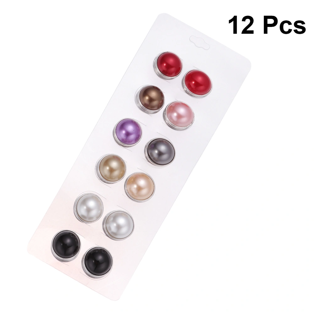 12PCS Magnetic Iron Snap Buttons Colorful Pearl Scarf Clasp Brooch Pin for Decoration (White K Assorted Color)