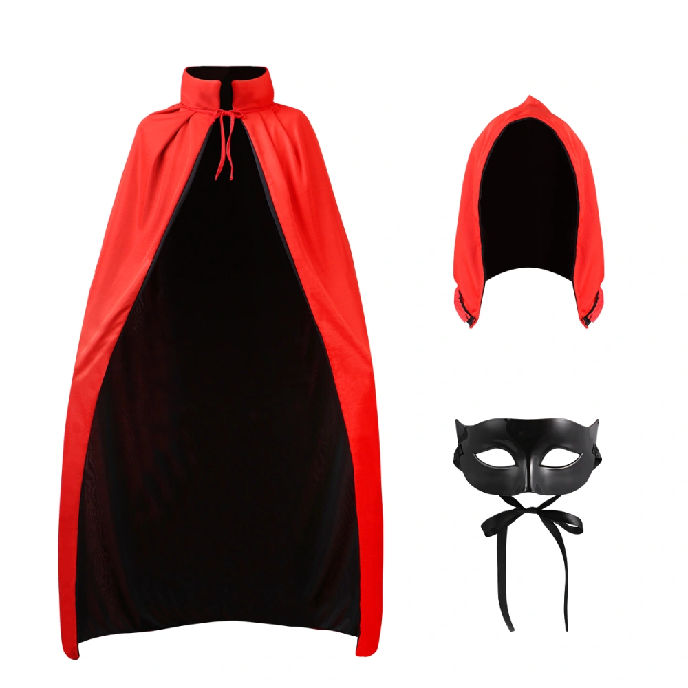 Clispeed Stand Collar Hooded Cape with Half Mask Set Unisex Adult Halloween Cloak Magician Costume Accessories Props Black and Red