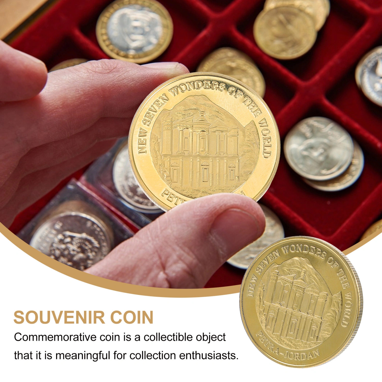 1pc Commemorative Coin Seven Wonders of The World Petra Pattern Iron Coin