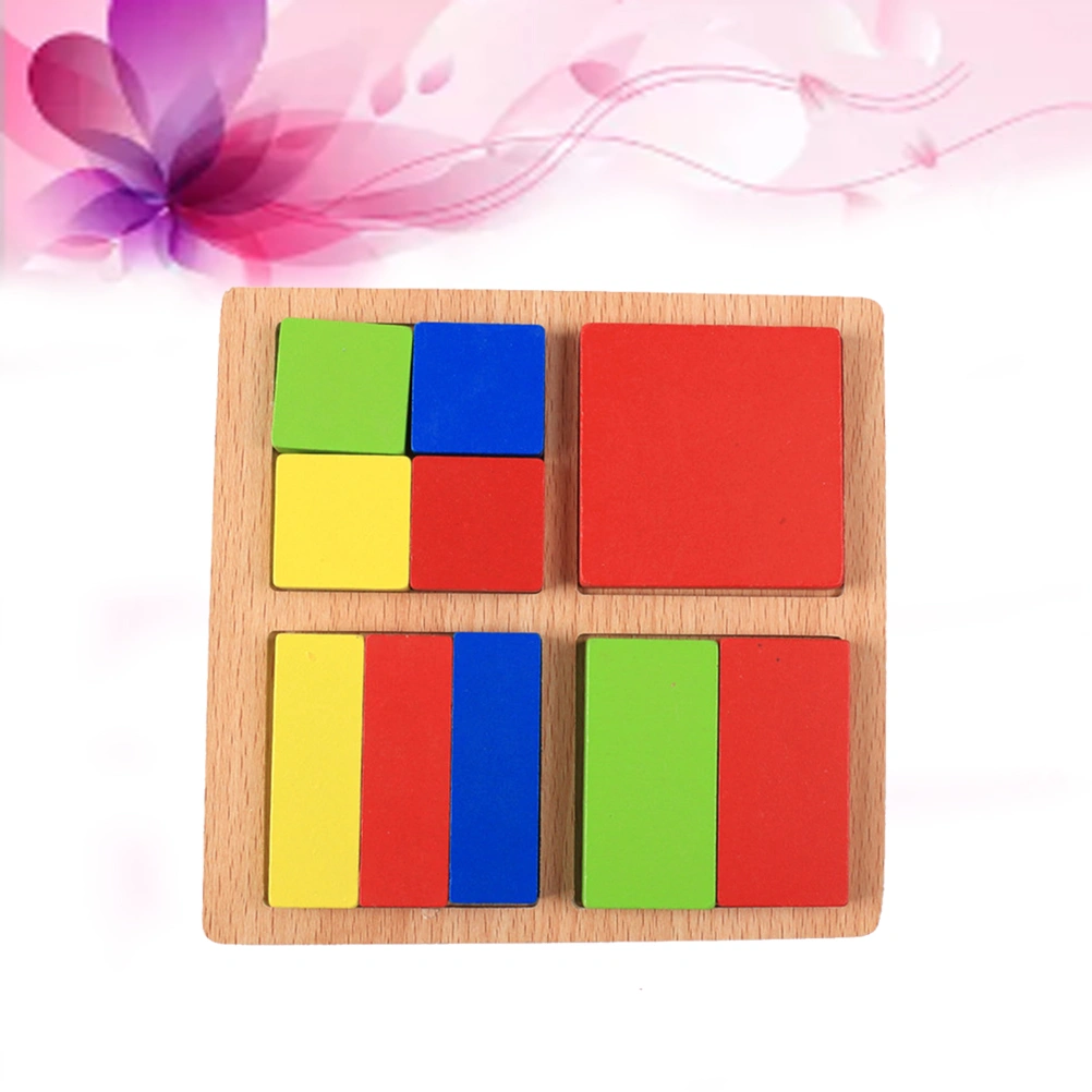 Wood Square Puzzle Toy Colorful Funny Educational Toy for Baby Infant Newborn (As Shown)