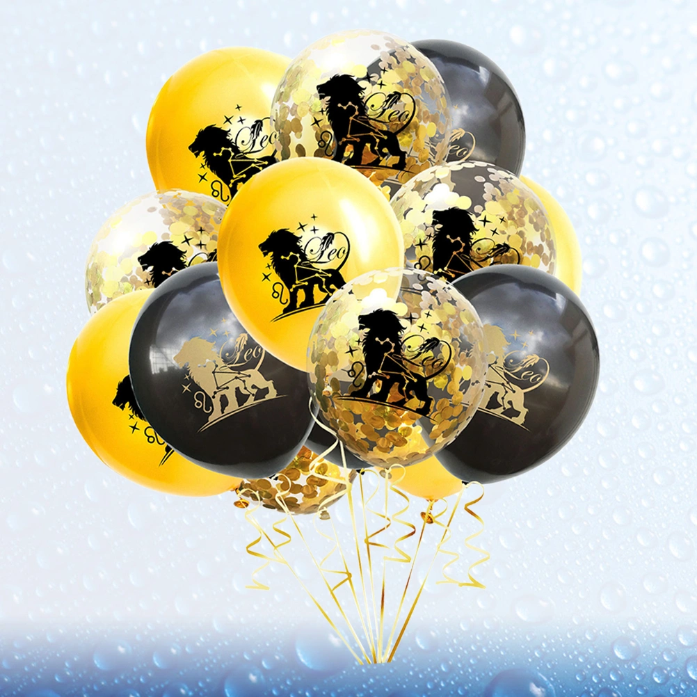 15Pcs Leo Constellation Sequins Decorative Balloons Wedding Balloons Layout for Wedding Birthday（Black Golden Transparent for Each 5Pcs)