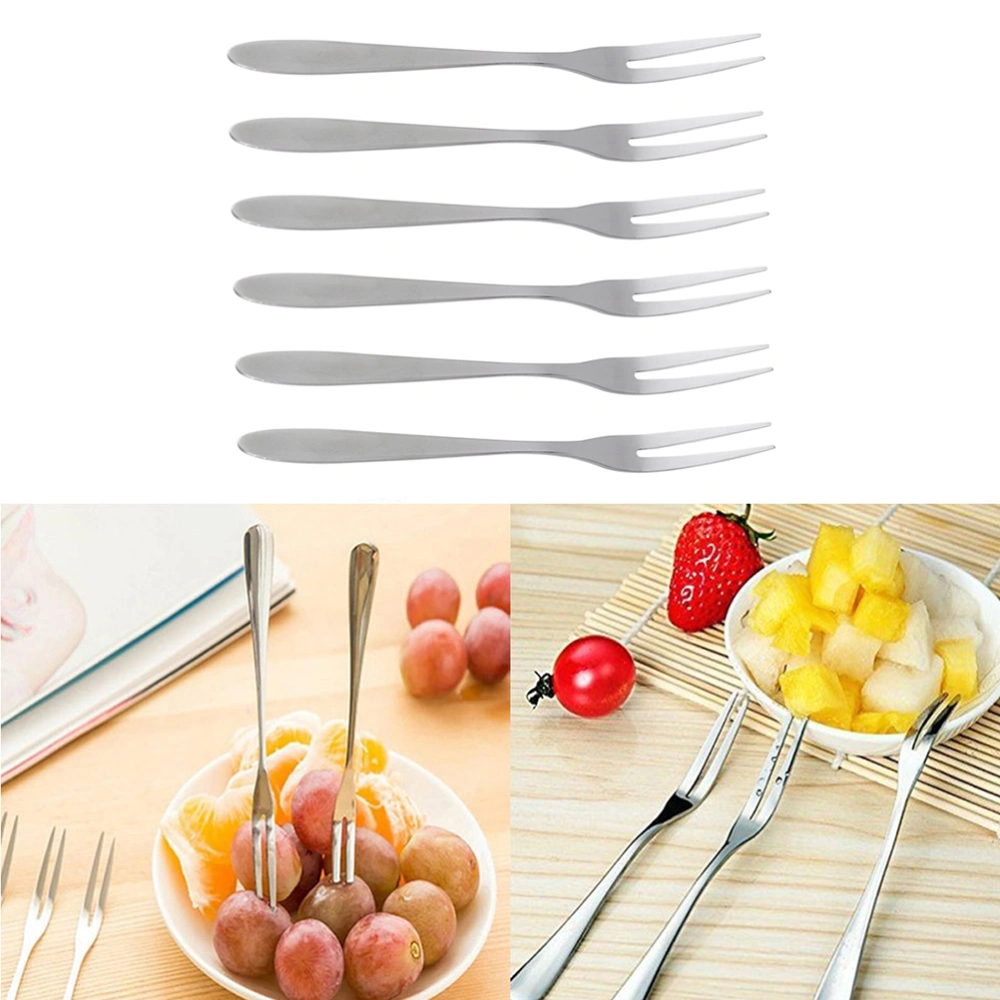 20pcs Stainless Steel Fruit Forks Two Teeth Dessert Forks Practical Cake Forks Party Supplies for Home Banquet Bar