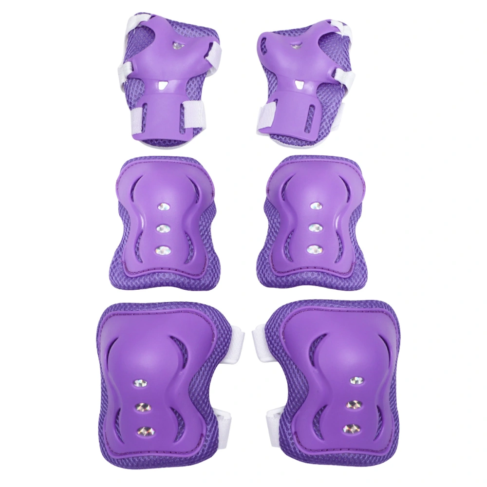 6pcs/1 Set Outdoor Sports Protector Protective Gear Knee Pads Elbow Pads Wrist Guard for Cycling Skateboard Riding (Purple)