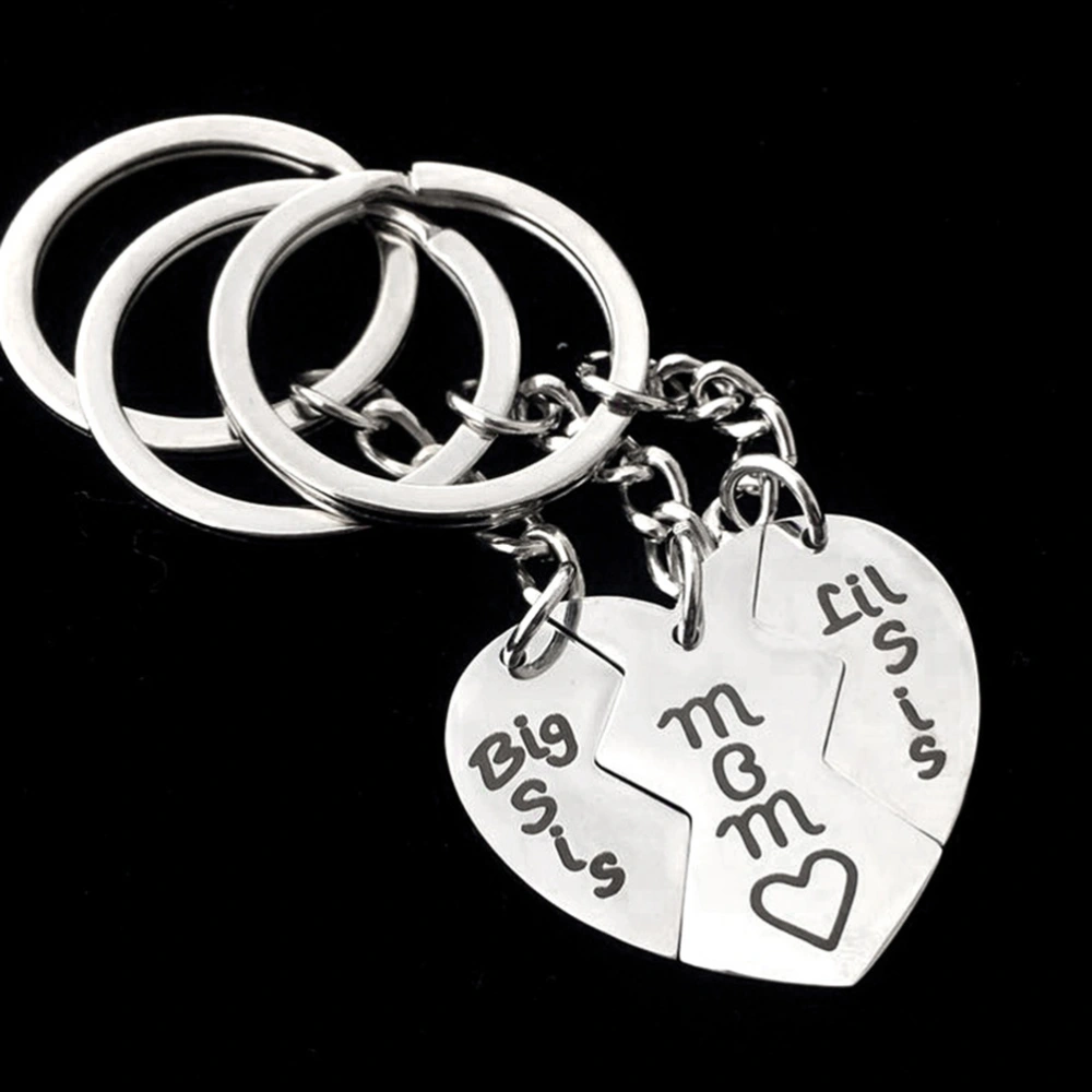 2pcs Stainless Steel Keychains Heart Pendant Key Ring Hanging Adornment Clothes Decor for Mothers Day Gift (Silver)