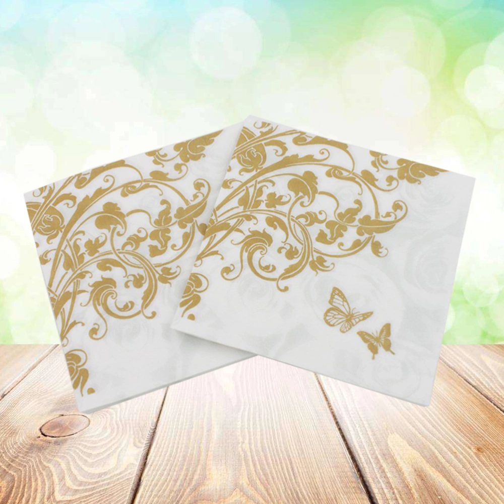 20 Pcs Printed Napkin Tea Place Mat Floral Table Napkin Placemat Decoration for Wedding Party Tea Tiwels (Golden)