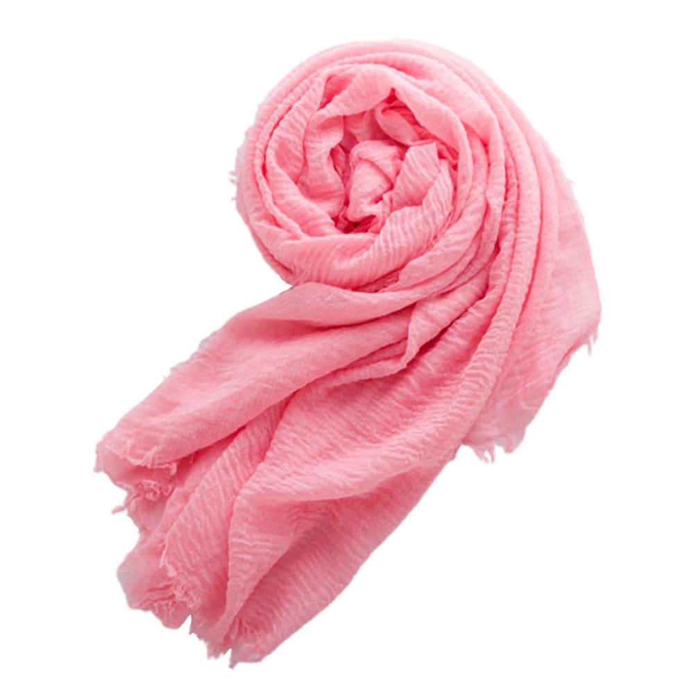 1Pc Linen Scarf Single Color Crumpled Style Scarf Cotton and Linen Scarf Simple Style (Pink)