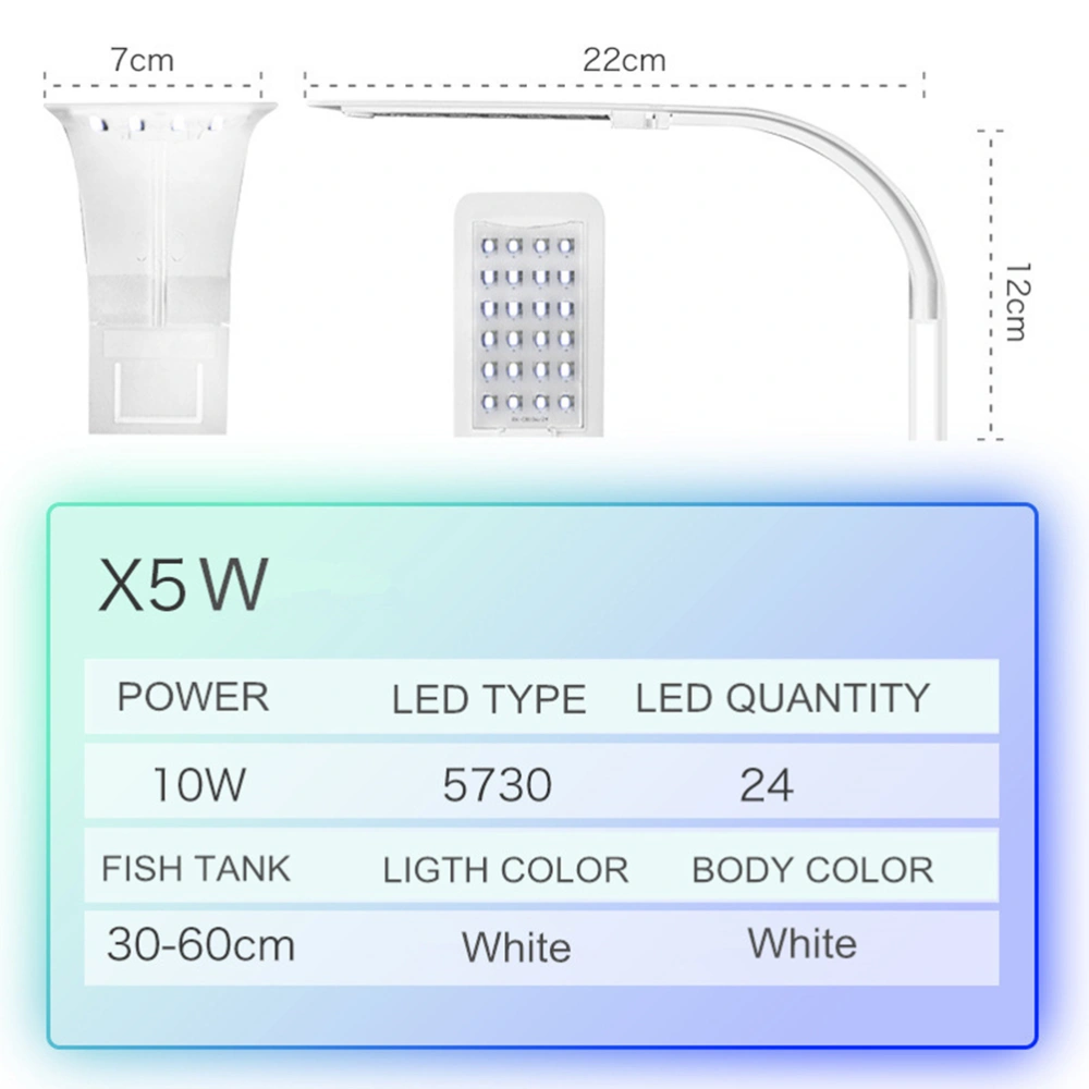 Ultrathin LED Aquarium Clip-on Lamp Waterproof Decorative Lighting High Brightness Lamp with US Plug (White)