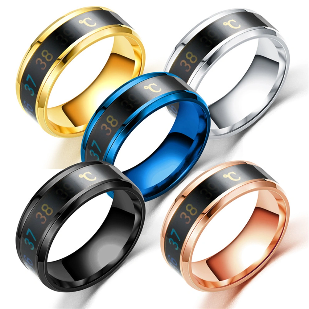 1pc Smart Temperature Titanium Steel Ring Couple Number Color Change Ring Hand Jewelry Size No.9