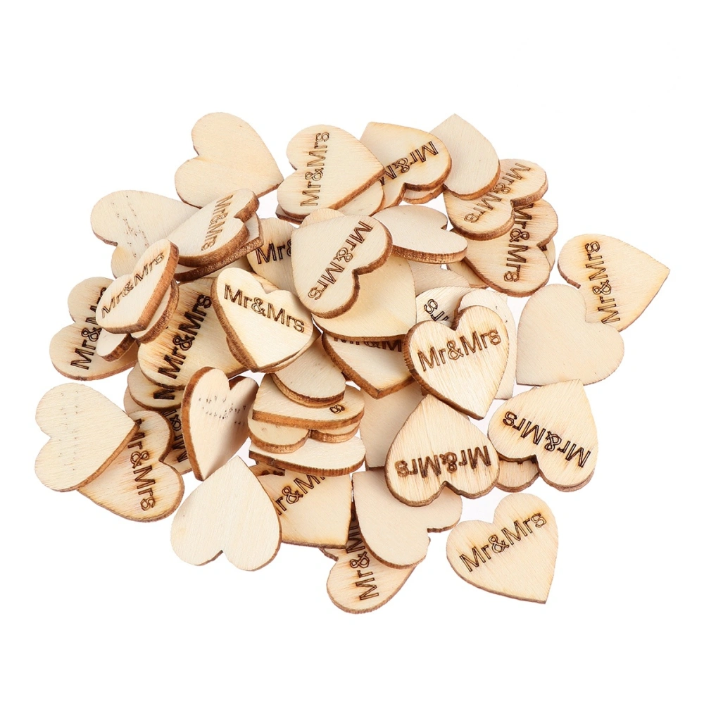 50pcs Rustic Wooden Heart Carved with Mr&Mrs Wedding Embellishments Table Decoration Crafting DIY Accessory