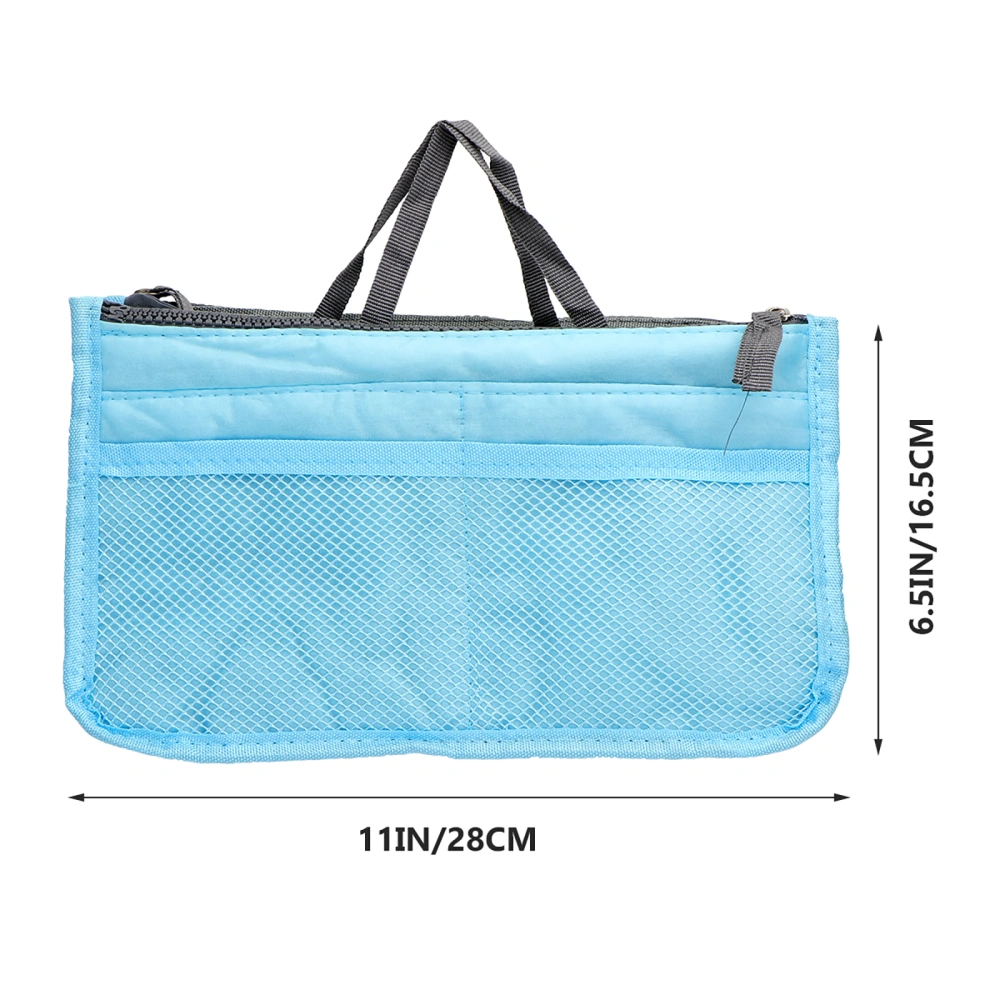 Portable Handbag Multi-functional Double Zipper Storage Bag Foldable Large Capacity Wash Bag Sundries Toiletries Storage Holder (Sky-blue)