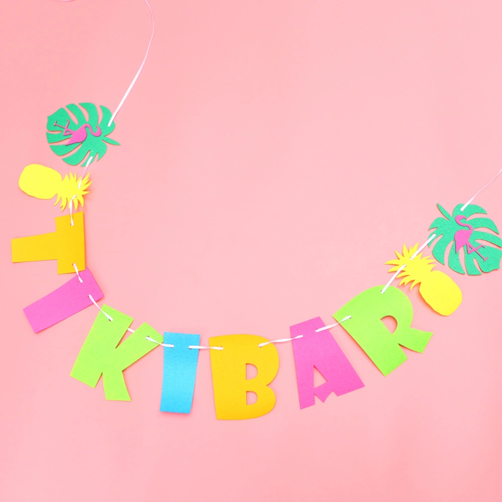 2 Sets Hawaiian Tropical Party Banner Tikibar Hanging Garland Decor Colorful Flamingo Bunting Decoration Carnival Party Flag Supplies