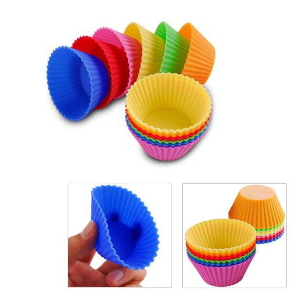 Novelty Silicone Cup Shaped DIY Cake Muffin Makers Jelly Ice Cream Mould Makers in 6 Colors - 12 pcs/set