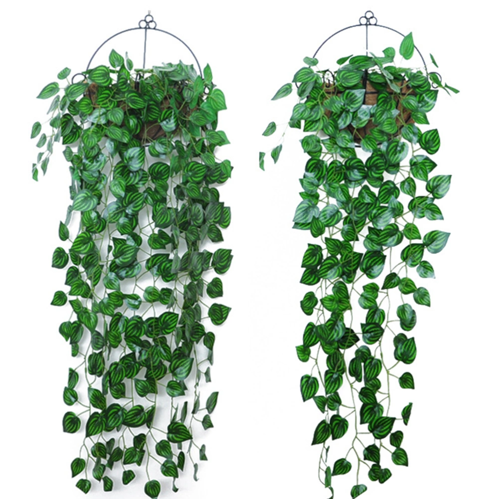 2pcs Simulation Artificial Rattan Wall Mounted Green Leaf Decor Silk Climbing Plant Decoration for Home Party Wedding (Green, Sweet Potato Leaf Style)