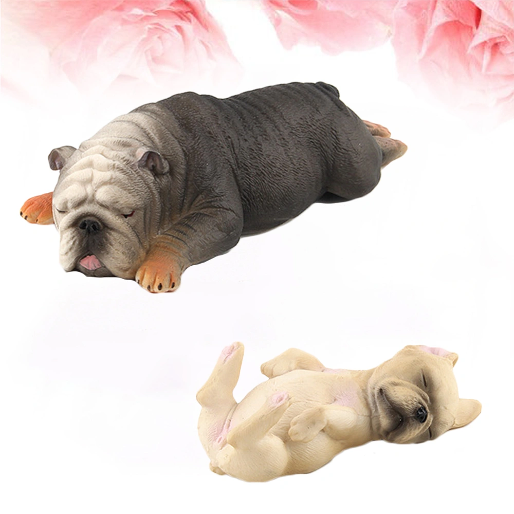 2PCS Solid Animal Models Fierce Dog Models Plastic Bully Dogs Simulation Mini Bulldogs Desktop Adornemnt