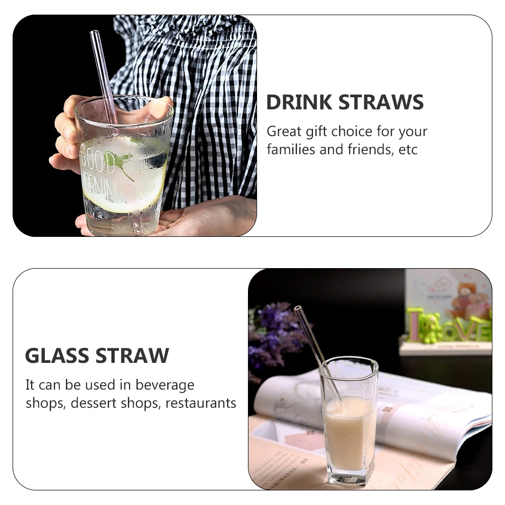 16pcs Transparent Glass Straw Beverages Glass Sucker with Brushes (Transparent)