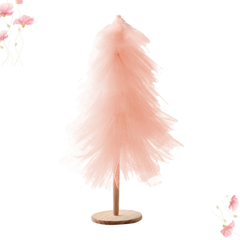 1PC Christmas Decoration Gauze Tree Shaped Ornament Party Background Adornment for Home Office - Size M (Orange Pink)