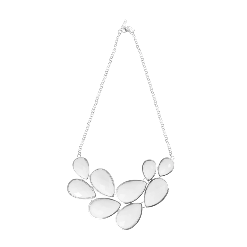 Fashion Exaggeration Necklace Alloy Flower Shape Necklace Pendant for Women Lady (Silver and White)