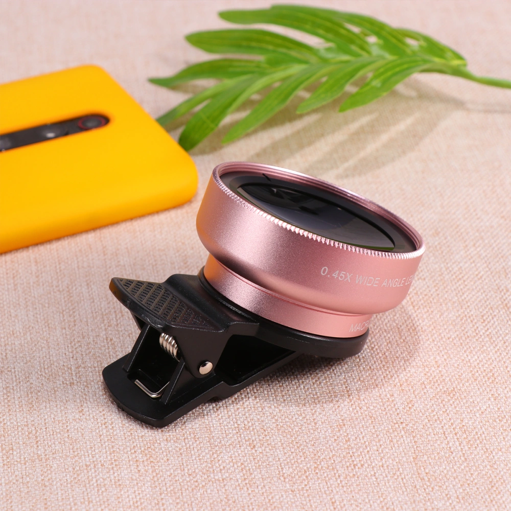 2 in 1 Phone Camera Lens Wide Angle Macro Lens Outer Mobile Phone Lens for Smartphone (Rose Gold)