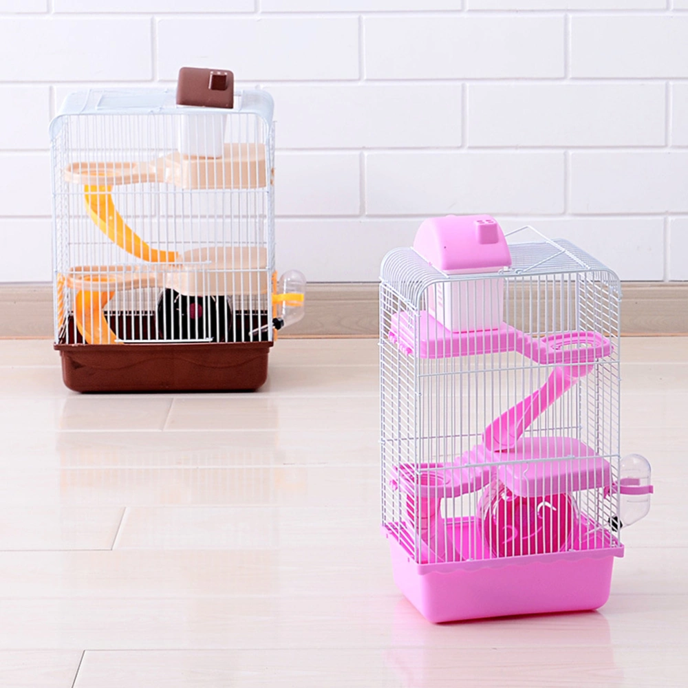 Luxury Three Layer Hamster Cage Pet House Portable Small Pets House Chinchilla Hamster House (Pink)