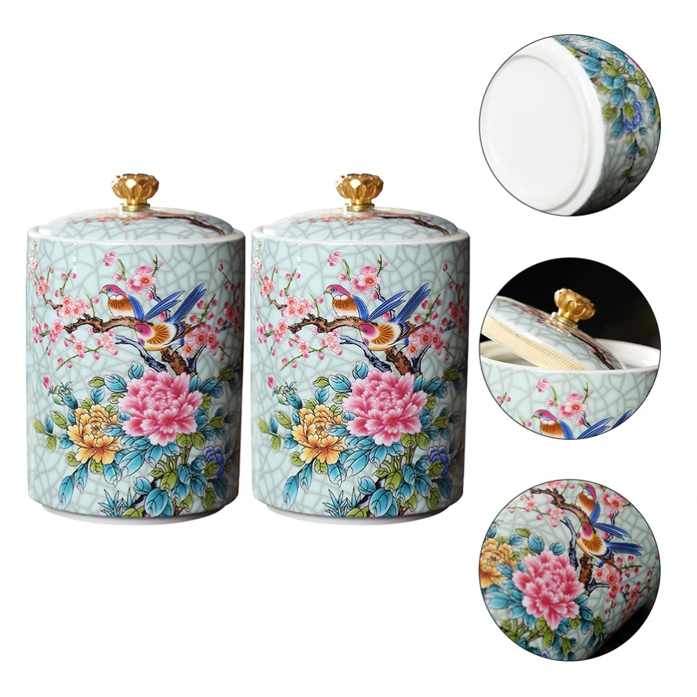 2Pcs Airtight Tea Leaf Canister Ceramic Tea Storage Jar Practical Food Storage Jar