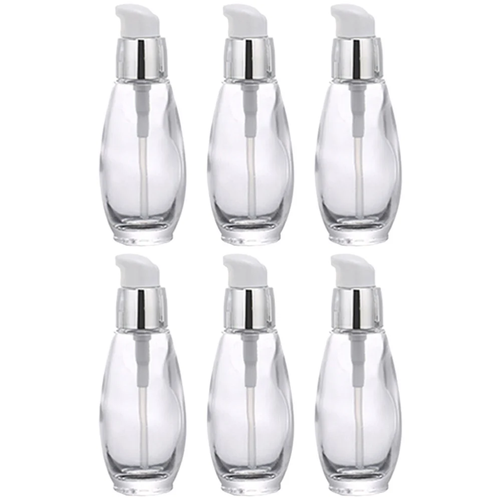 6Pcs Glass Pump Bottles Refillable Liquid Foundation Containers Lotion Essence Bottles