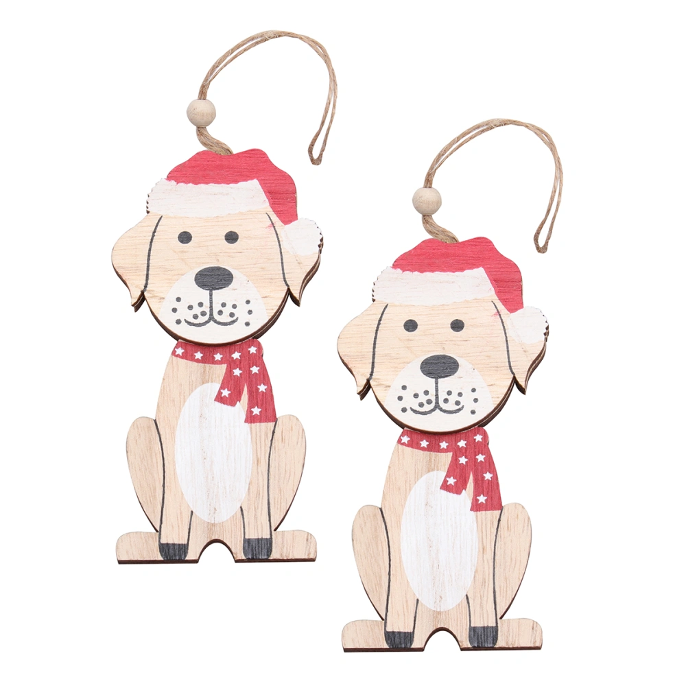 4Pcs Christmas Hangings Lovely Wooden Dog Shaped Pendant Wooden Crafts for Home Wall Decoration