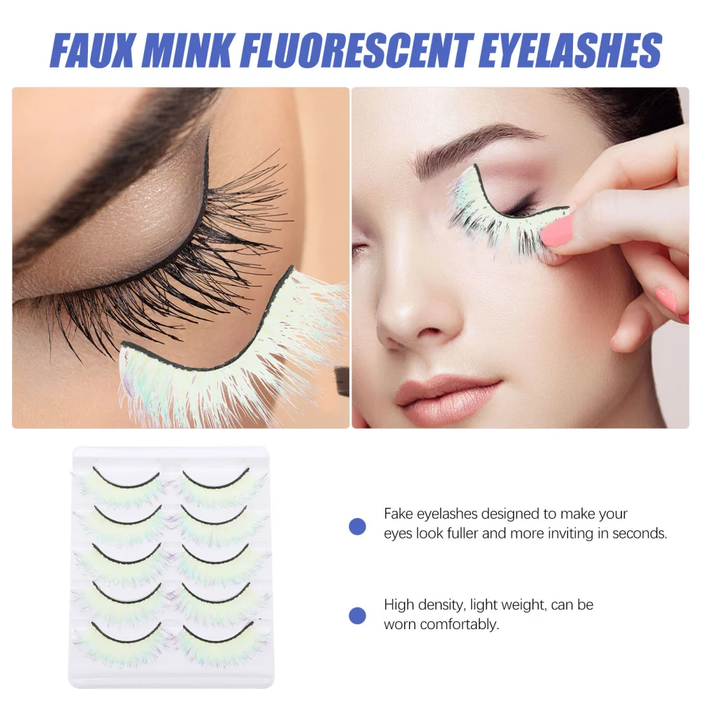 5 Pairs False Eyelashes Women Makeup Eyelashes Fluorescent Eyelashes Extensions