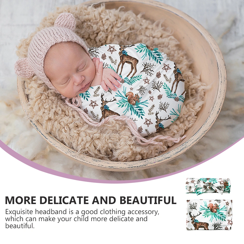 1 Set/2pcs Pretty Infant Swaddle Wrap with Headband Set Photography Prop