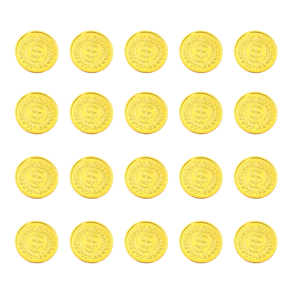 100pcs Golden Pirates Coins Plastic Treasure Coins Play Round Money Toy Game Props Playset Goodie Bag Fillers Party Favor for Kids(Golden)