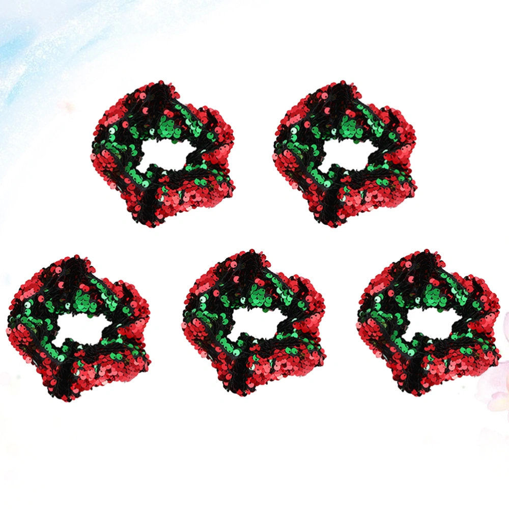 5 Pcs Christmas Paillette Hair Bands Sequins Cloth Hair Rope Ponytail Holders Festival Headress for Women Lady Girls - Type 1