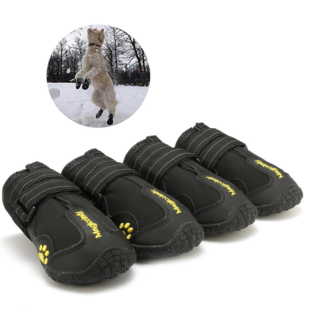 4pcs Winter Pet Dog Puppy Casual Anti-Slip Snow Boots Warm Dog Shoes Size 6 (Black)