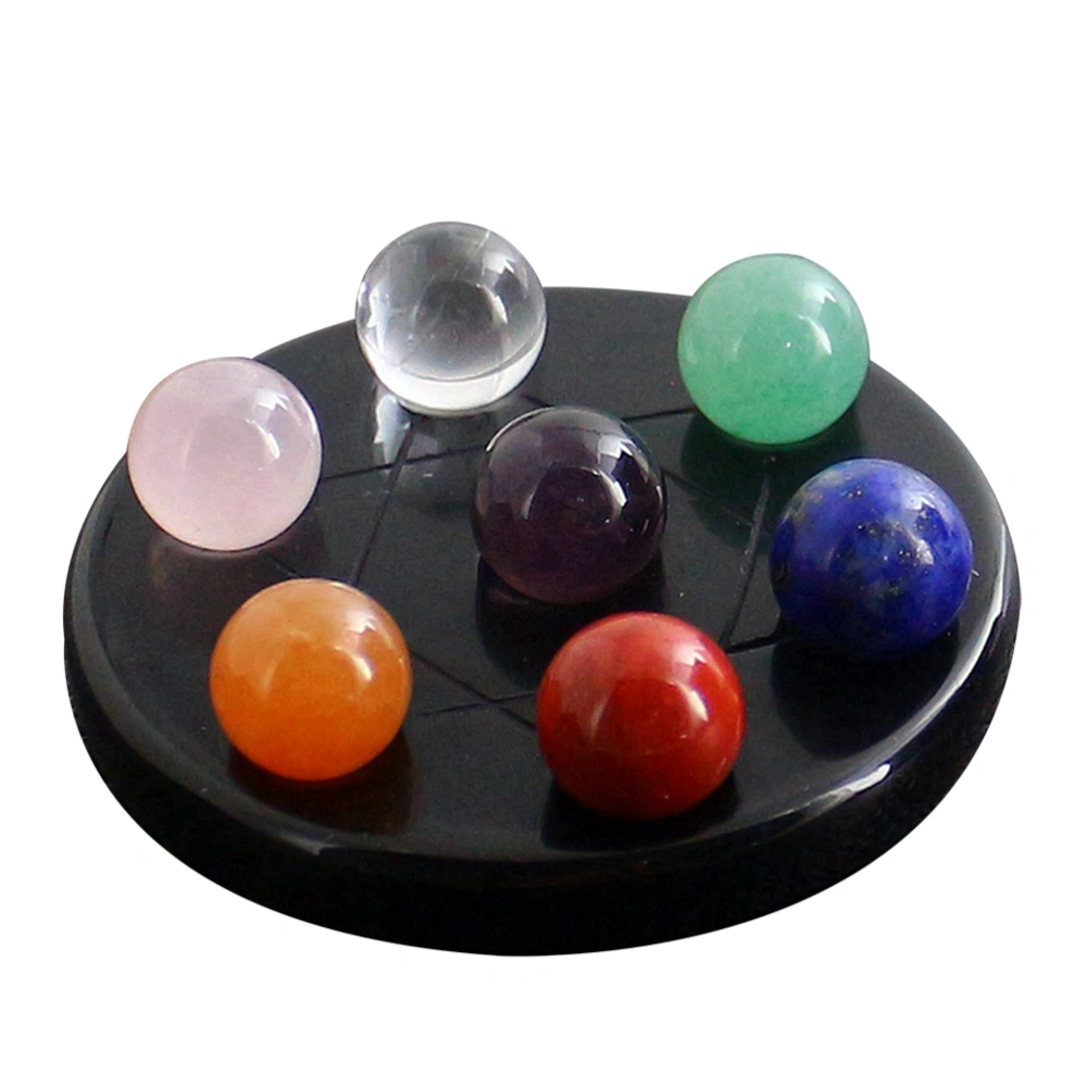 7 Chakra Gemstone Ball Sphere Set on Black Obsidian Heart Chakra Hexagram Stand Reiki Healing Crystals Authentic Stress Free Relaxation Fengshui Seven-star Appetizer Plate