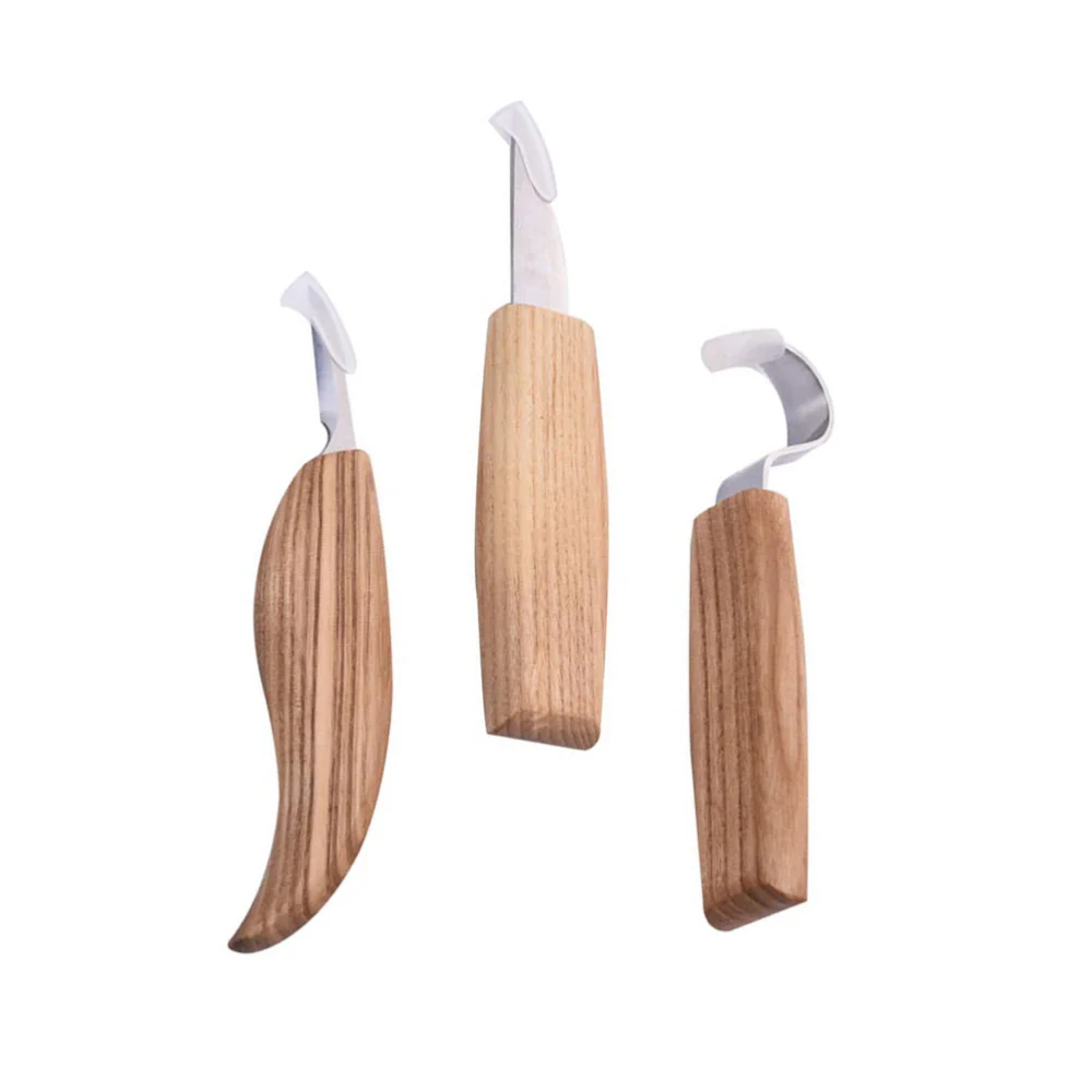 3 Pcs Stainless Steel Wood Carving Cutter Woodwork Sculptural DIY Wood Handle Spoon Hook Carving Woodcut Art Craft Tool with Plastic Protection