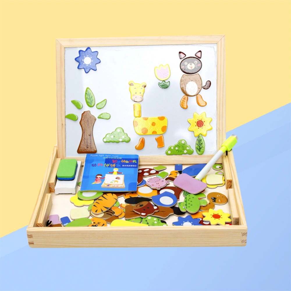 Animals Magnetic Jigsaw Puzzles Toy Multifunctional Wooden Drawing Easel Board Educational Puzzle Games for Kids Children