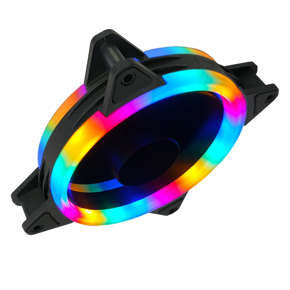 1PC 12CM Mute Computer Fan Cool LED Computer Fan Double Aperture RGB Cooling Fan Desktop Computer Main Case Fan for Home Studio Dorm (Rainbow Color)