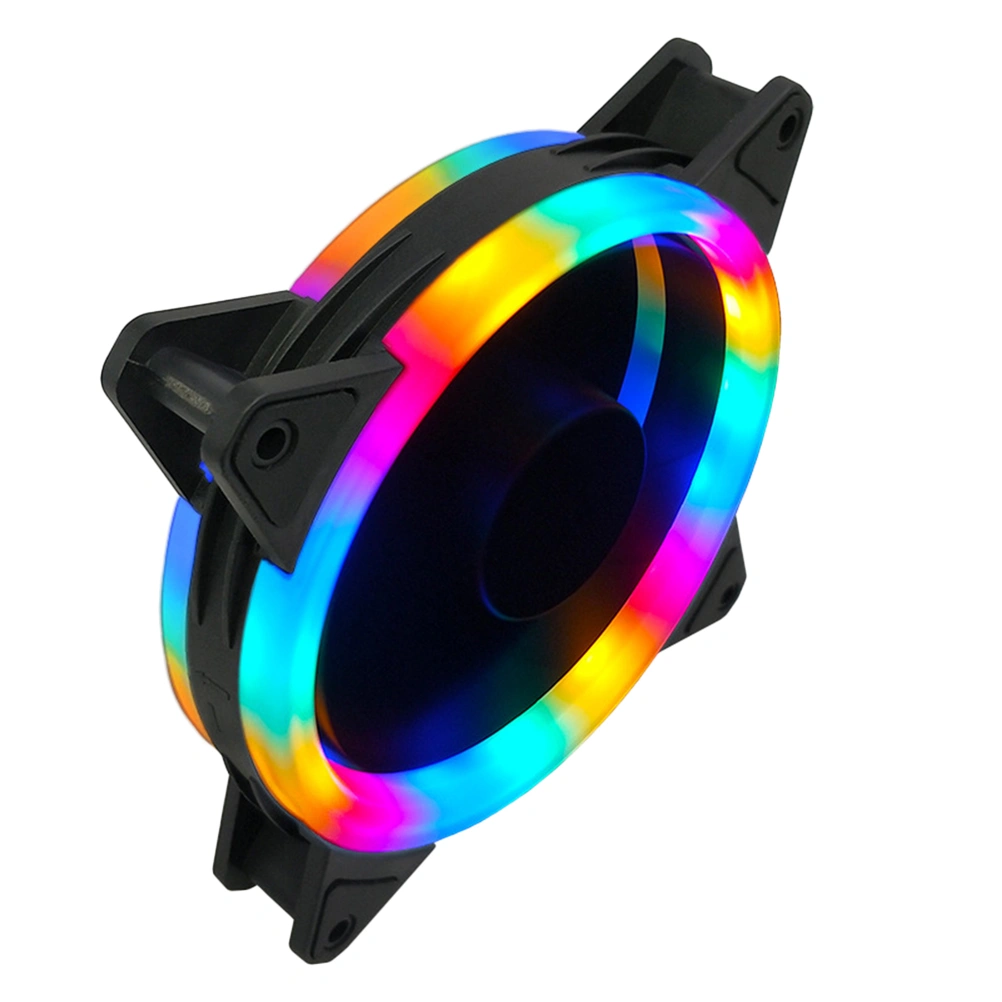 1PC 12CM Mute Computer Fan Cool LED Computer Fan Double Aperture RGB Cooling Fan Desktop Computer Main Case Fan for Home Studio Dorm (Rainbow Color)