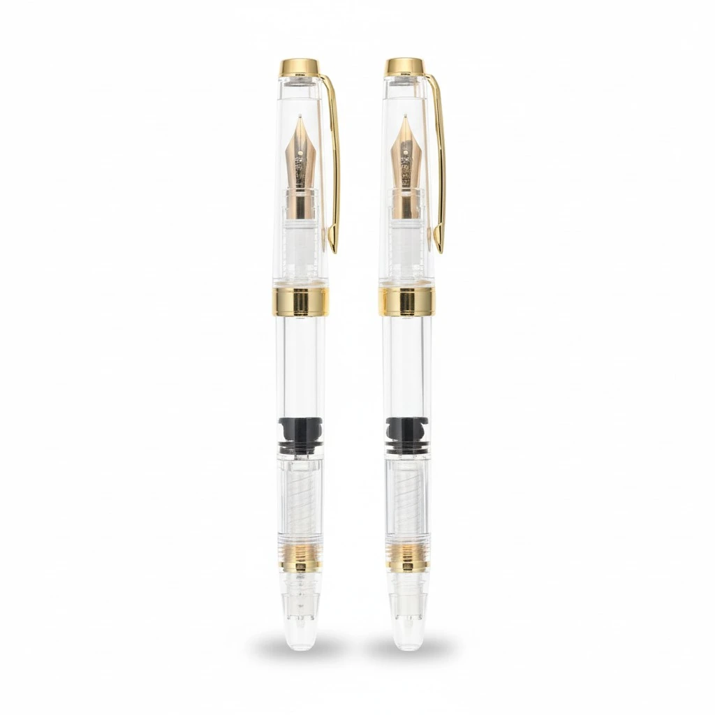 2Pcs Transparent Fountain Pens Portable Fountain Pens Piston Fountain Pens Calligraphy Pens