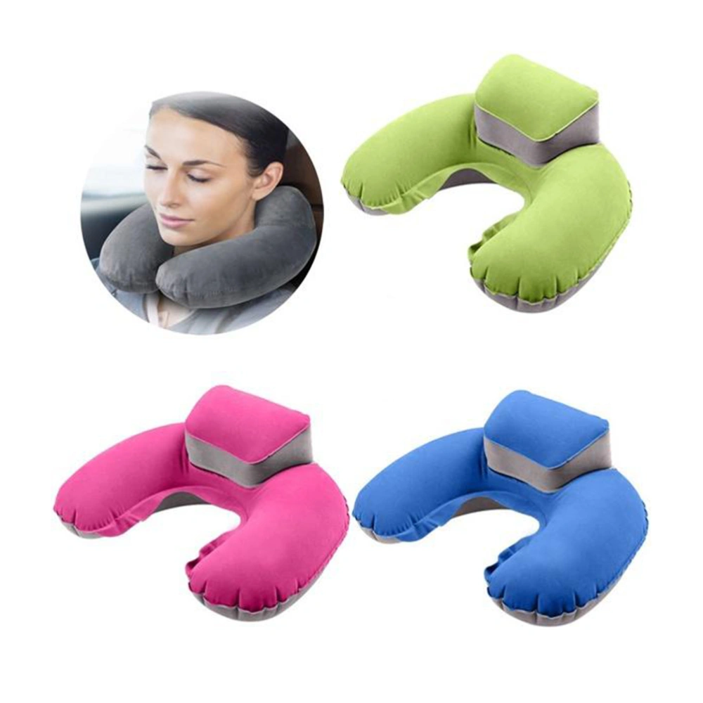 Useful Neck Air Blow Up U Shape Pillow Inflatable Cushion for Outdoor Traveling (Rosy)